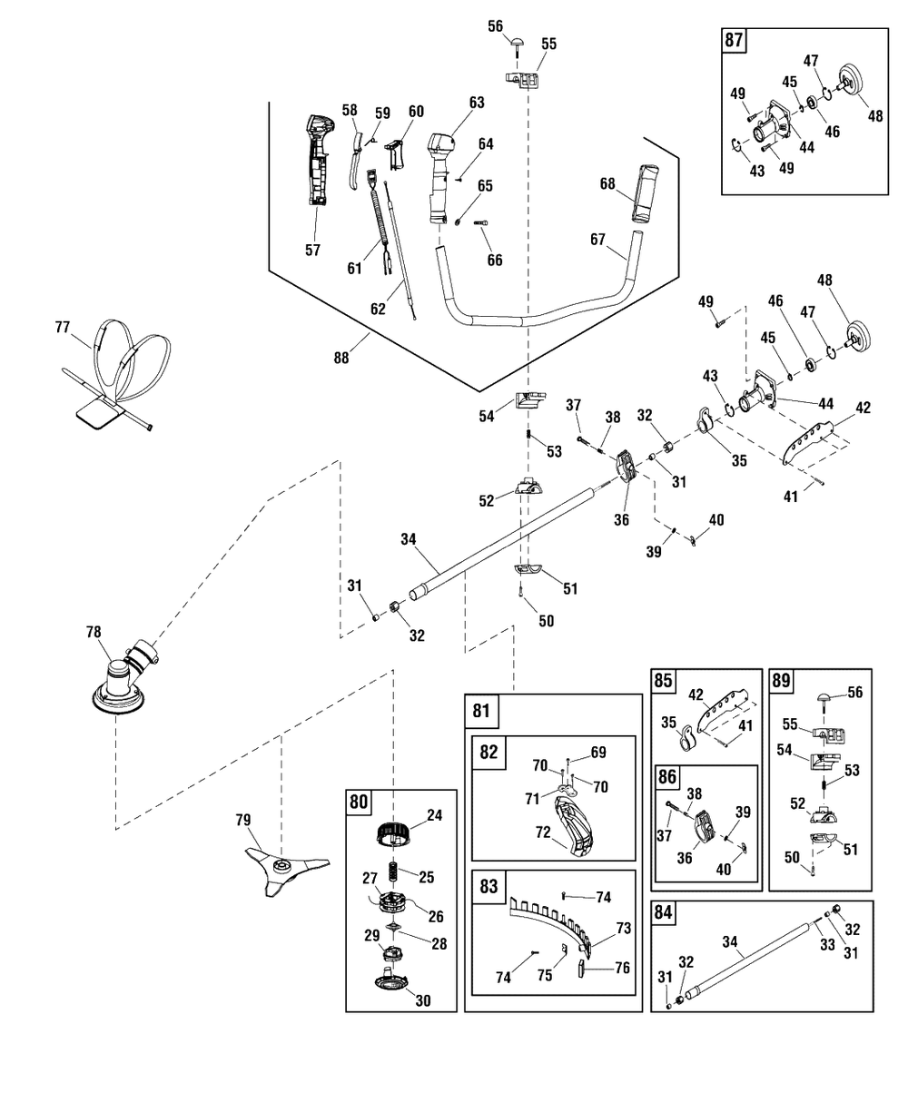 Shaft Group (866014 866018) Diagram and Parts List for SP43-W (866018)(2010) Briggs and Stratton Brush Cutter